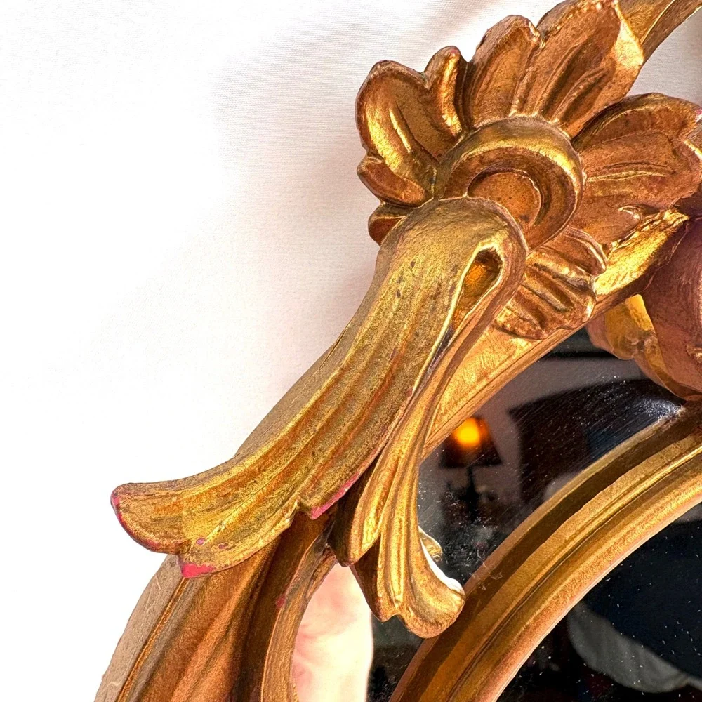 Vintage Wall Mirror Gold Ornate Italian Scroll Acanthus Leaf 22x14 inches MCM